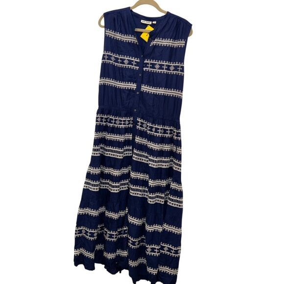Roberta Roller Rabbit NEW NWT blue white embroidered maxi dress XL - Picture 1 of 5